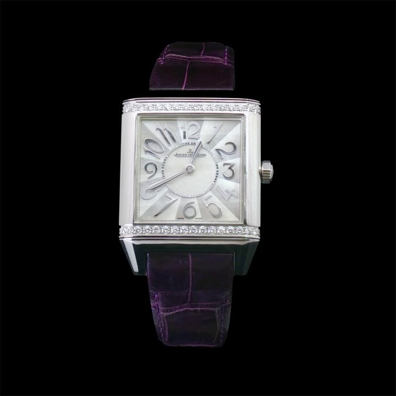 Jaeger LeCoultre Reverso Squadra masa perłowa diamenty zegarek prostokątny