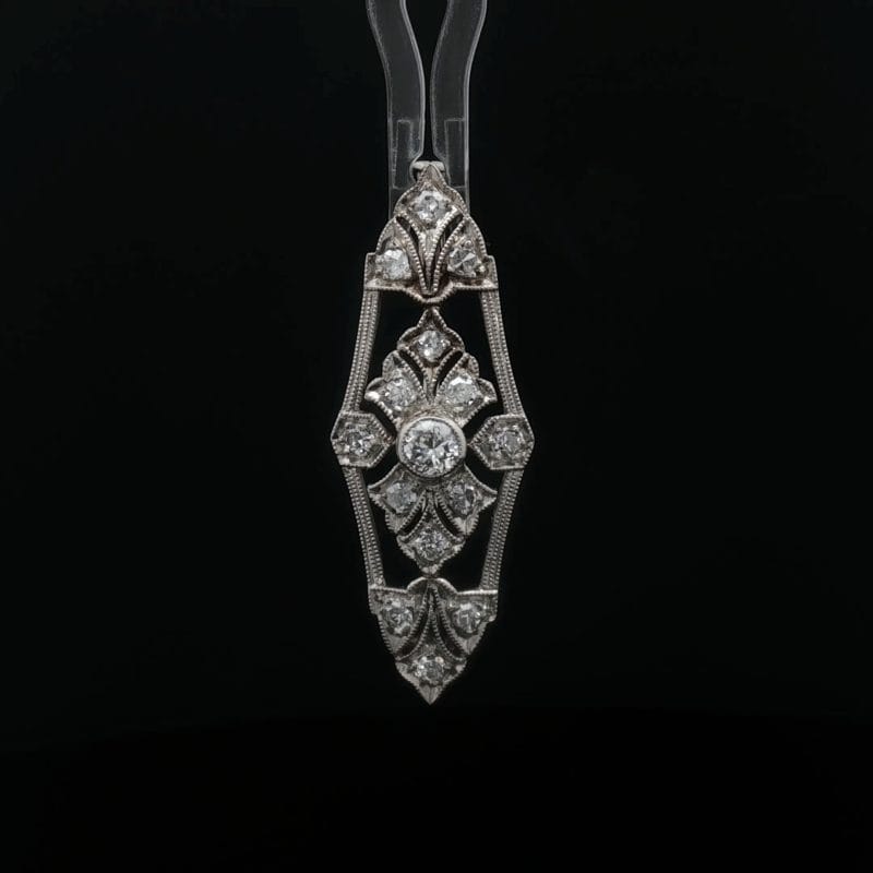 brosza art deco platyna diamenty vintage geometryczna mała