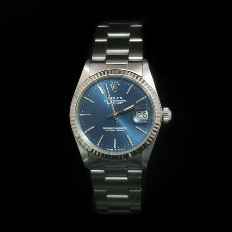 Rolex Datejust 31 stal niebieska tarcza sunburst damski zegarek vintage