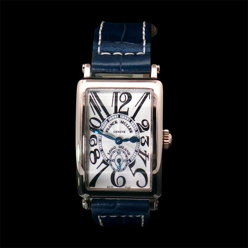 damski Franck Muller Long Island białe złoto manualny zegarek giloszowana tarcza