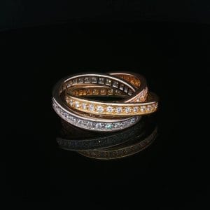Cartier Trinity full diamond 2 ct trzy kolory złota luksusowa obrączka Cartier