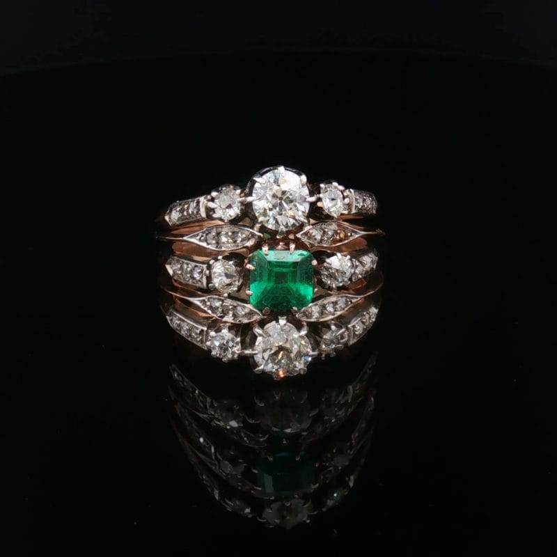 Vintage Ring from the Turn of the 20th Century – Yellow Gold and Platinum, 0.64 ct Emerald and 1.90 ct Diamonds
