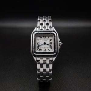 Cartier Panthère de Cartier Small Model WSPN0006 stainless steel watch with signature bracelet.