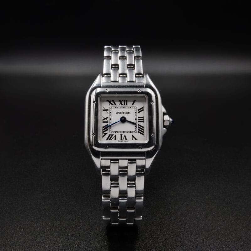 Cartier Panthère de Cartier Small Model WSPN0006 stainless steel watch with signature bracelet.