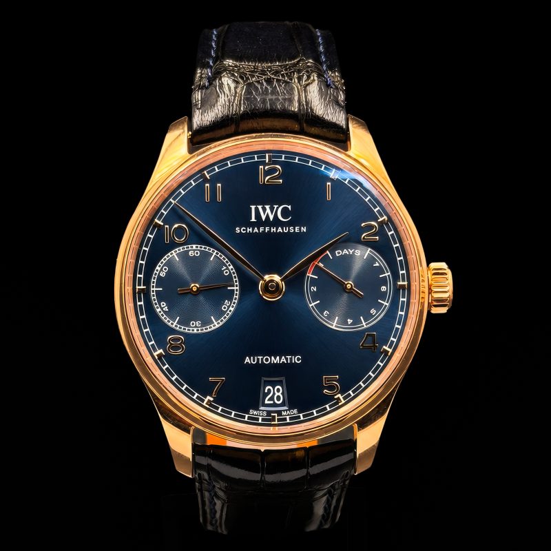IWC Portugieser Automatic 7 Days IW500713 with rose gold case, blue dial and original IWC box