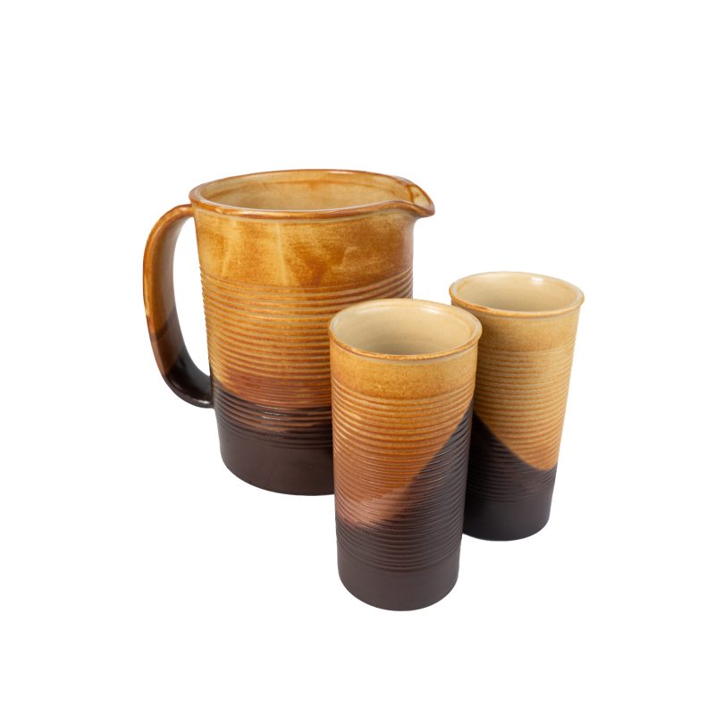 Italian ceramic set attributed to Franco Bucci, 1960s – jug and 12 goblets