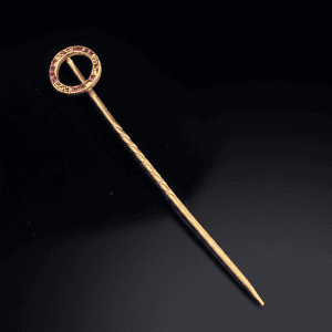 Antique gold and platinum pin with natural rubies and diamonds