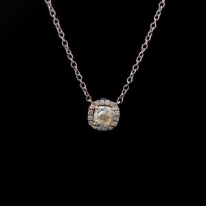Wisior z białego złota 750 z diamentem Fancy Light Yellow 1,04 ct VVS w oprawie halo.