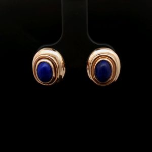 Atelier MJM earrings with lapis lazuli cabochons in 14K gold.