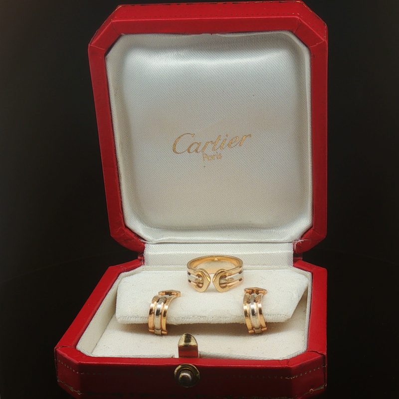 Cartier C de Cartier – Vintage Ring and Clip Earrings Set in 18K Tri-Colour Gold, 1980s